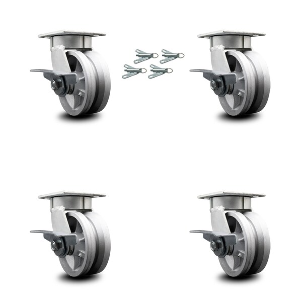 5 Inch Kingpinless V Groove Semi Steel Wheel Caster Set with Brake & Swivel Lock